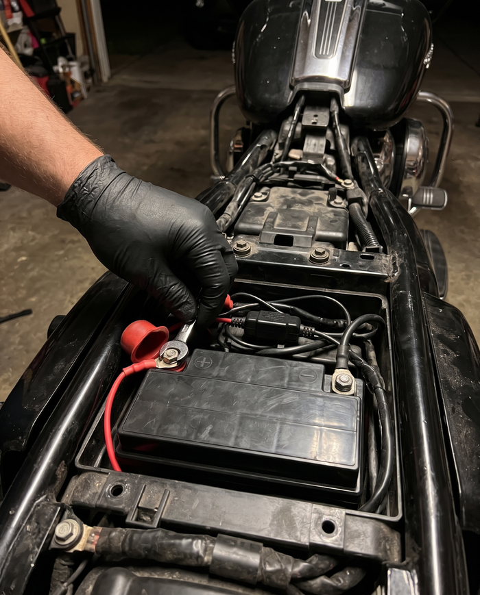 Connecting red and black wires to the battery