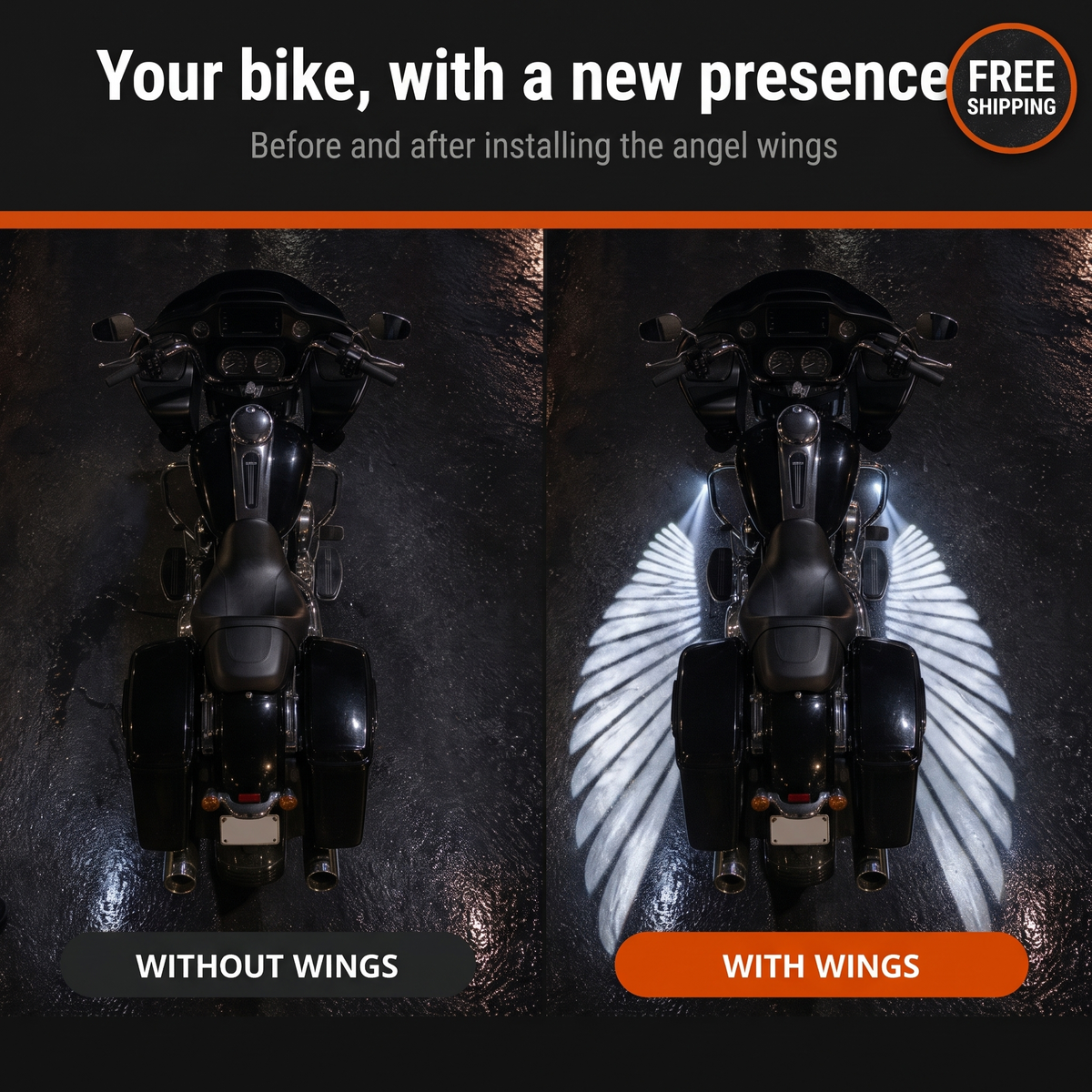 Before and after installing the angel wings